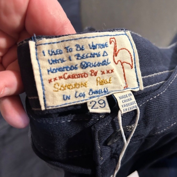 Sandrine Rose X Free People Blue/Blk French Worker Pant Pinstripe Patch Size 29 - Picture 10 of 14